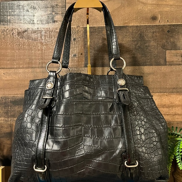 Coach Crocodile Embossed Black Leather Shoulder Bag Y2K - Picture 2 of 10